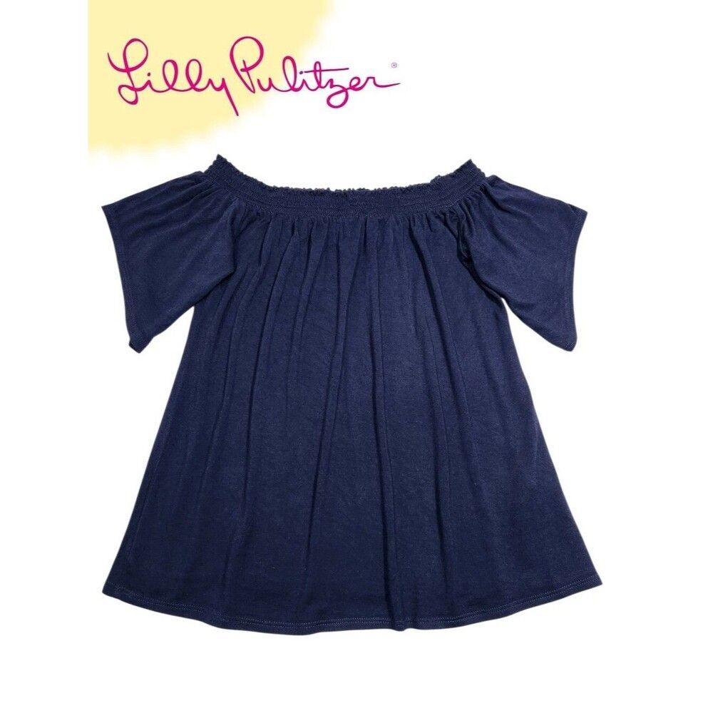Lilly Pulitzer Big Girls Navy Off Shoulder smocked neckline Top Size XS/ XXS - Picture 1 of 10